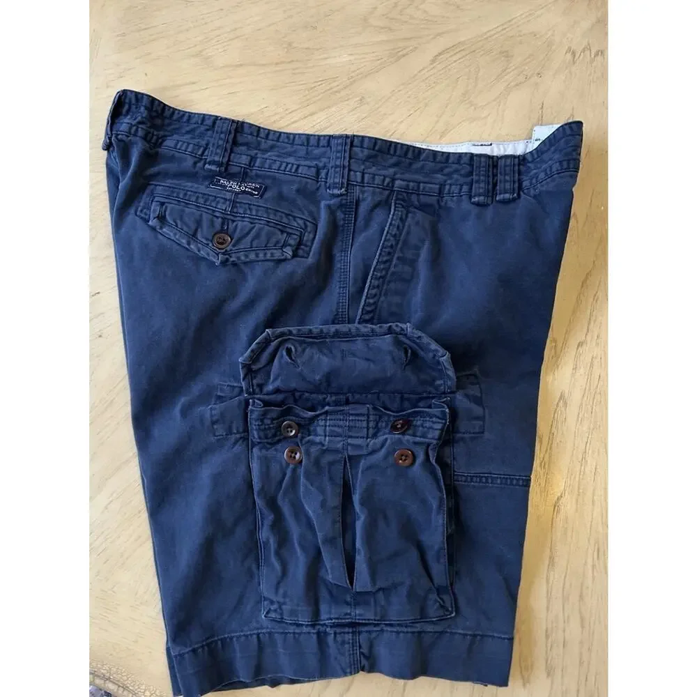 Y2K Polo Ralph Lauren Cargo Shorts Utility Sz 38 Mens Old Heavy Baggy Workwear